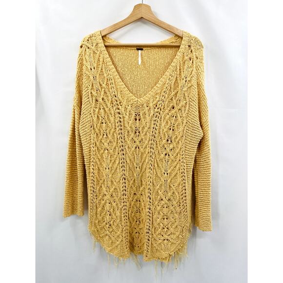 Free People  butter yellow oversized cable knit sweater - Picture 2 of 5
